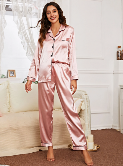 Luxe Satijnen Pyjama Set met Contrasterende Bies